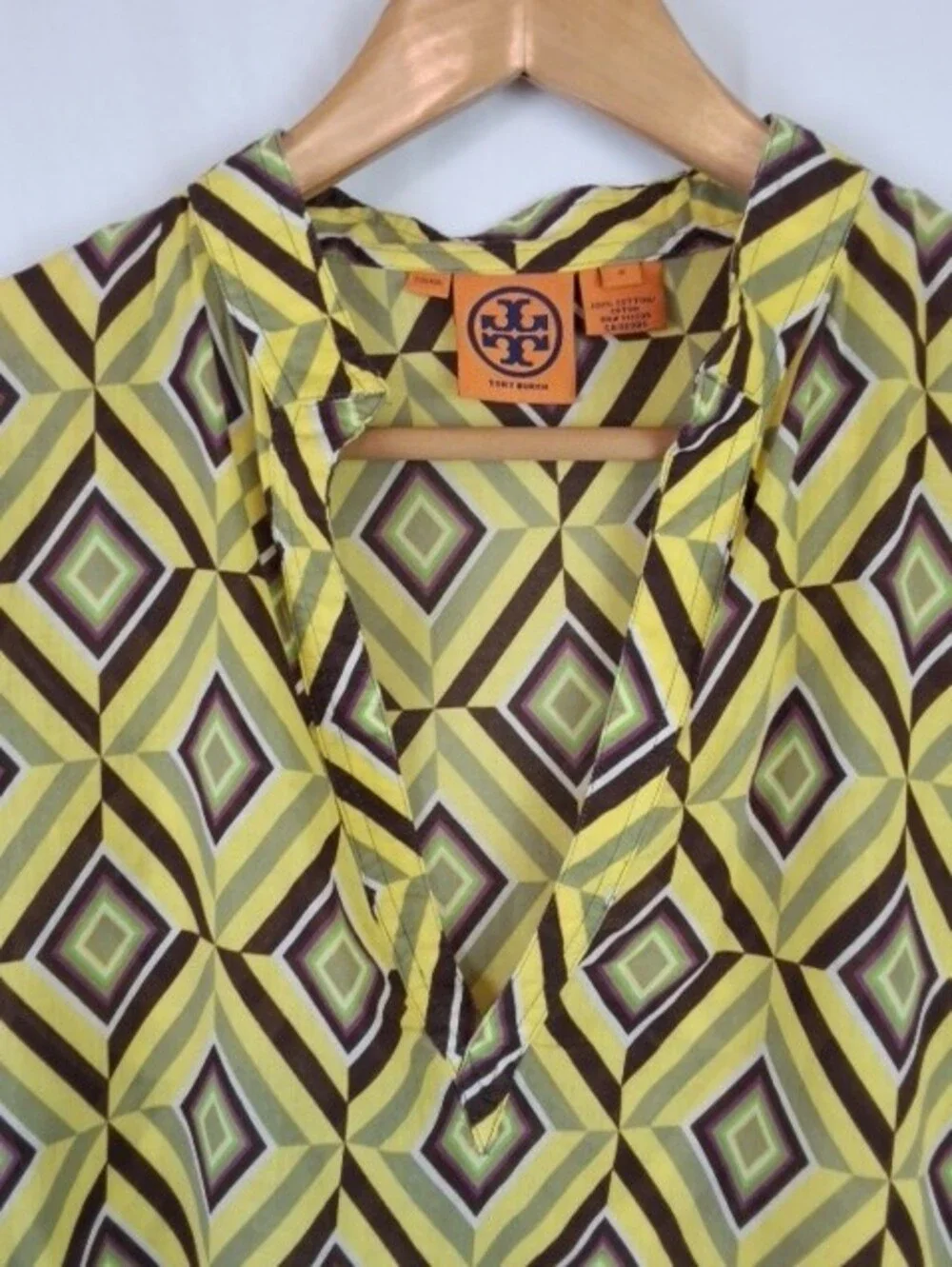 Tory Burch Yellow Geometric V-Neck Blouse